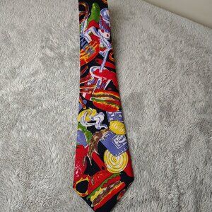 Vintage FAST FOOD Tie Hamburgers Fries Milkshakes All Over Print Novelty 80s